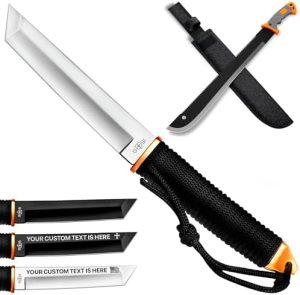 Kertészeti macheték | Tanto Kemping Kés Tokkal – 3+ Színben – 5,9″ Rögzített Teljes Tömör Tükörfényes Kés – Machete Fűrésszel – 25″ Nehéz Teherbírású Eszköz és Tok – Ergonomikus Csúszásmentes Nyél – Túlélő Kés Kertészeti macheték Kertészeti macheték